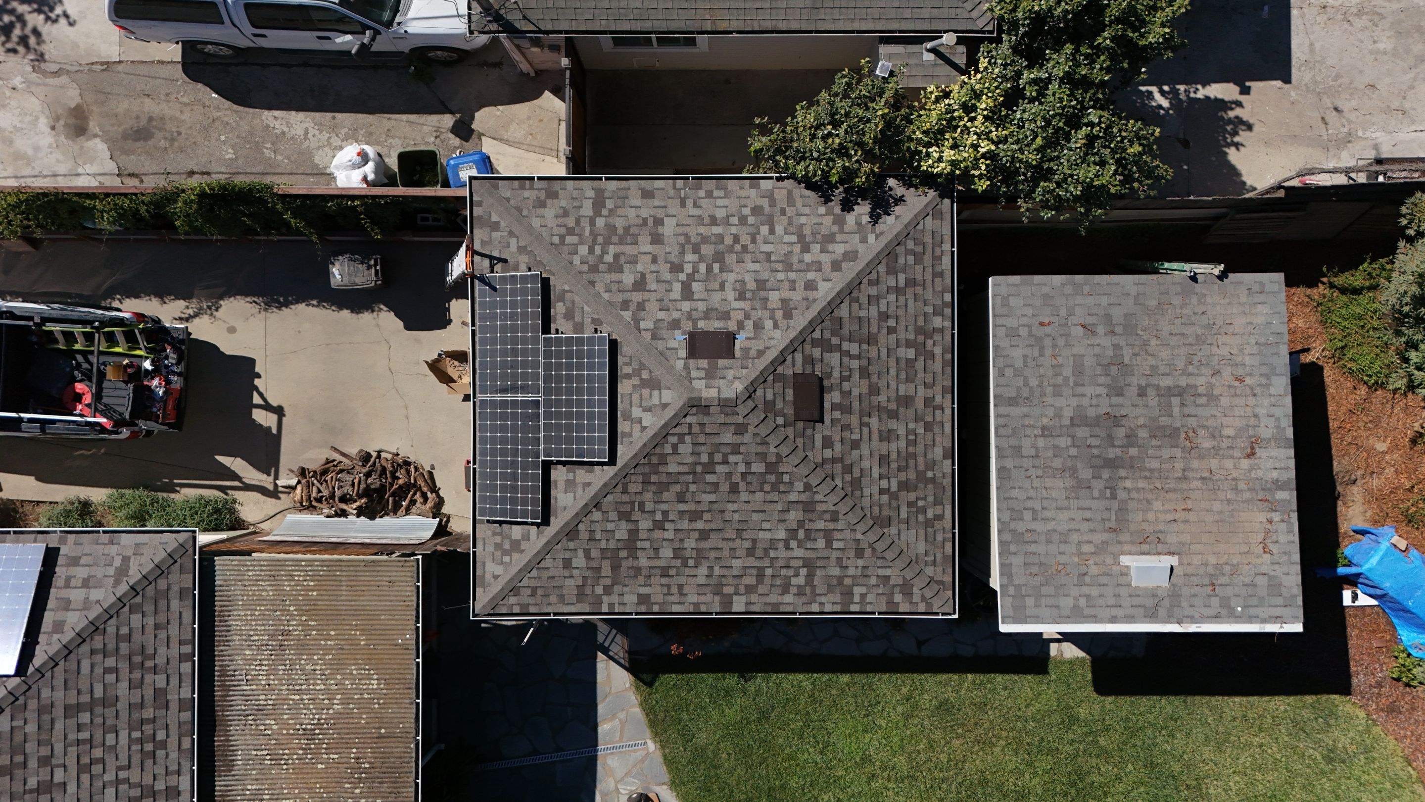 Full roofline panoramic Duration Cool Shingles Santa Cruz County installation complete